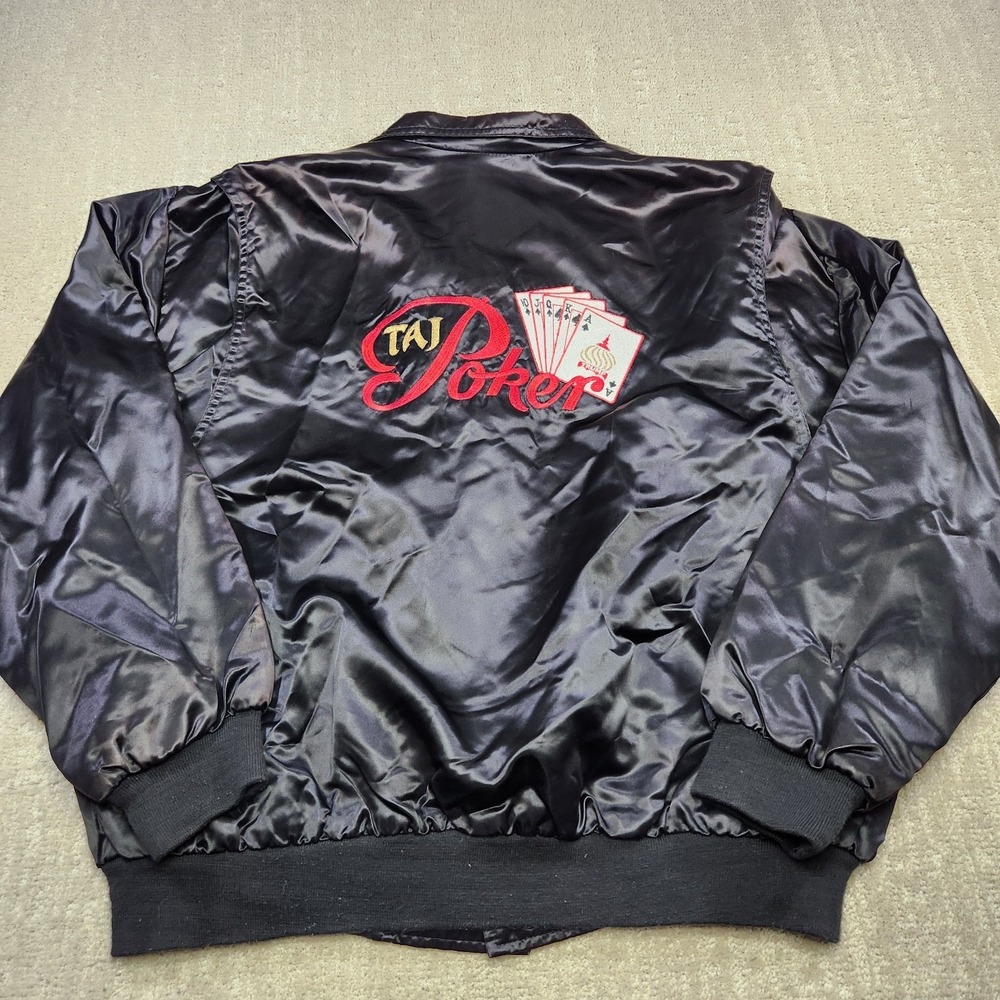 Vintage Taj Poker Satin Bomber Jacket Men XL Casino Souvenir Las Vegas USA